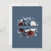 Slate Blue Burgundy White Ivory Floral Wedden in Kaart (Achterkant)