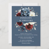 Slate Blue Burgundy White Ivory Floral Wedden in Kaart (Voorkant)