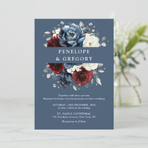 Slate Blue Burgundy White Ivory Floral Wedden in Kaart