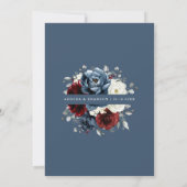 Slate Blue Burgundy White Ivory Floral Wedden in Kaart (Achterkant)