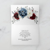 Slate Blue Burgundy White Ivory Floral Weddenschap Bedankkaart (Binnen)