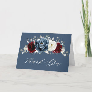Slate Blue Burgundy White Ivory Floral Weddenschap Bedankkaart