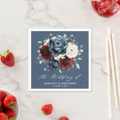 Slate Blue Burgundy White Ivory Floral Weddenschap Servet (Insitu)