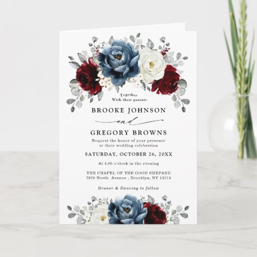 Slate Blue Burgundy White Ivory Floral Wedding (Voorkant)