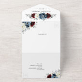 Slate Blue Burgundy White Ivory Floral Wedding All In One Uitnodiging (Buitenkant)
