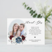 Slate Blue Burgundy White Ivory Floral Wedding Bedankkaart (Staand voorkant)