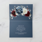 Slate Blue Burgundy White Ivory Floral Wedding Bedankkaart (Binnen)