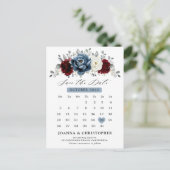 Slate Blue Burgundy White Ivory Floral Wedding Briefkaart (Staand voorkant)