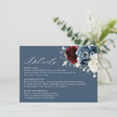 Slate Blue Burgundy White Ivory Floral Wedding En Informatiekaartje (Staand voorkant)