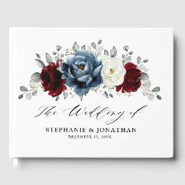 Slate Blue Burgundy White Ivory Floral Wedding Gastenboek