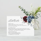 Slate Blue Burgundy White Ivory Floral Wedding Informatiekaartje (Staand voorkant)