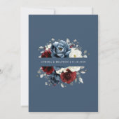 Slate Blue Burgundy White Ivory Floral Wedding IV Kaart (Achterkant)