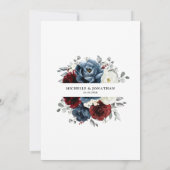 Slate Blue Burgundy White Ivory Floral Wedding Kaart (Achterkant)