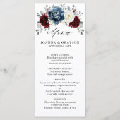 Slate Blue Burgundy White Ivory Floral Wedding me Menu (Voorkant)