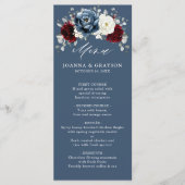 Slate Blue Burgundy White Ivory Floral Wedding me Menu (Voorkant)