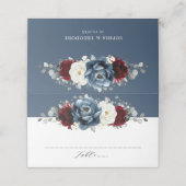 Slate Blue Burgundy White Ivory Floral Wedding Pl Plaatskaartje (Buitenkant ongevouwen)