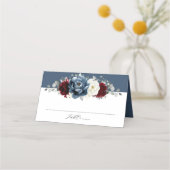 Slate Blue Burgundy White Ivory Floral Wedding Pl Plaatskaartje (Voorkant)