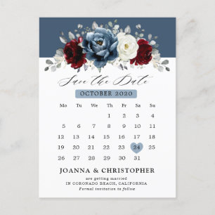 Slate Blue Burgundy White Ivory Floral Wedding Po Briefkaart