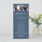 Slate Blue Burgundy White Ivory Floral Wedding Pr Programmakaart (Staand voorkant)