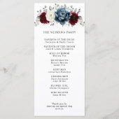 Slate Blue Burgundy White Ivory Floral Wedding Programmakaart (Achterkant)