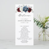 Slate Blue Burgundy White Ivory Floral Wedding Programmakaart (Staand voorkant)