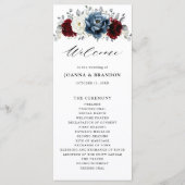 Slate Blue Burgundy White Ivory Floral Wedding Programmakaart (Voorkant)