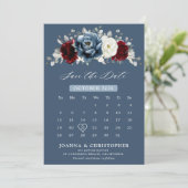 Slate Blue Burgundy White Ivory Floral Wedding Sa Save The Date (Staand voorkant)