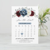 Slate Blue Burgundy White Ivory Floral Wedding Save The Date (Staand voorkant)