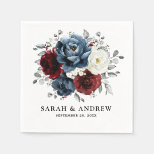 Slate Blue Burgundy White Ivory Floral Wedding Servet