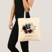 Slate Blue Burgundy White Ivory Floral Wedding Tote Bag (Voorkant (product))