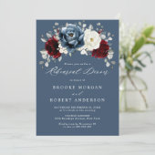 Slate Blue Burgundy White Ivory Rehearsal Dinner Kaart (Staand voorkant)