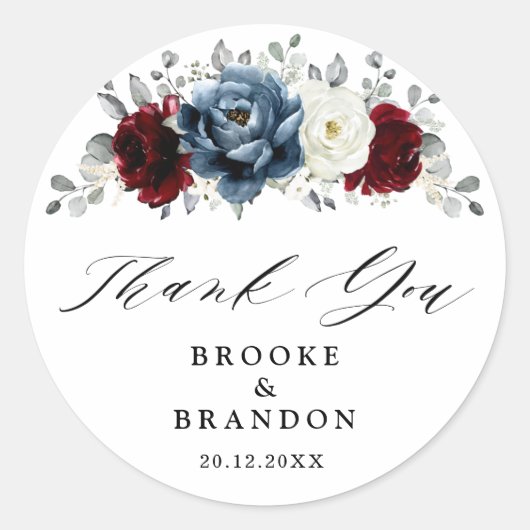 Slate Blue Burgundy White Ivory Wedding Bedankt Ronde Sticker (Voorkant)