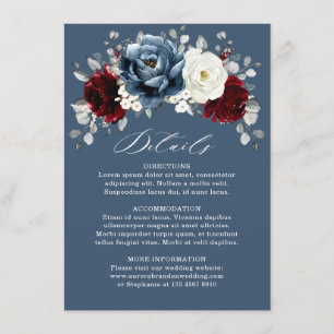 Slate Blue Burgundy White Ivory Wedding Details Informatiekaartje