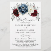 Slate Blue Burgundy White Ivory Wedding Programme (Voorkant)