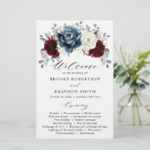 Slate Blue Burgundy White Ivory Wedding Programme (Staand voorkant)