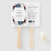 Slate Blue Burgundy White Ivory Wedding Programme Handwaaier (Voorkant en achterkant)