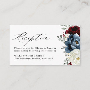 Slate Blue Burgundy White Ivory Wedding Reception Informatiekaartje