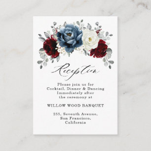 Slate Blue Burgundy White Ivory Wedding Reception Informatiekaartje