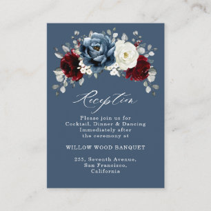Slate Blue Burgundy White Ivory Wedding Reception Informatiekaartje