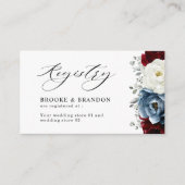 Slate Blue Burgundy White Ivory Wedding Registry Informatiekaartje (Voorkant)