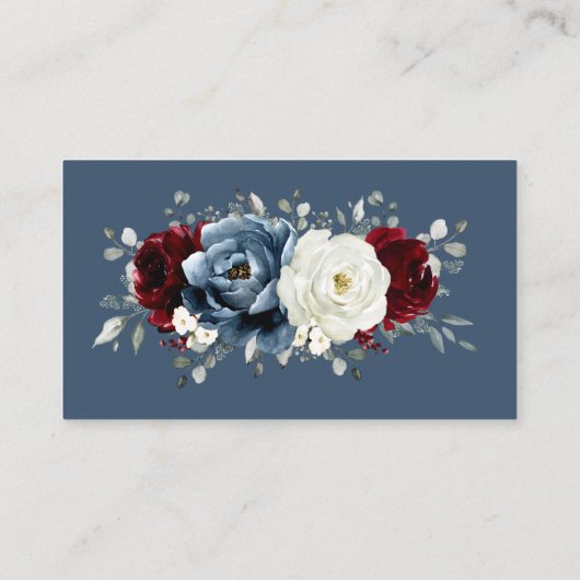 Slate Blue Burgundy White Ivory Wedding Website Informatiekaartje (Achterkant)