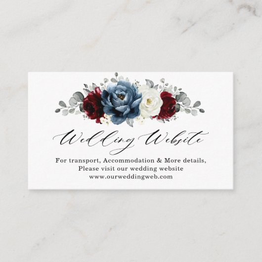 Slate Blue Burgundy White Ivory Wedding Website Informatiekaartje (Voorkant)