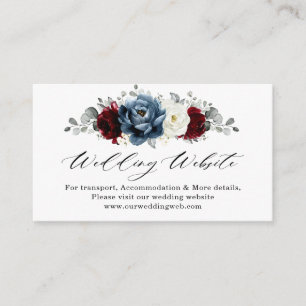 Slate Blue Burgundy White Ivory Wedding Website Informatiekaartje