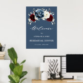 Slate Blue Burgundy White Rehearsal Dinner Welcome Poster (Thuiskantoor)