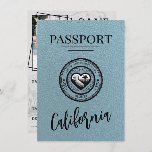 Slate Blue California Passport Bewaar de datum Save The Date (Voorkant / Achterkant)