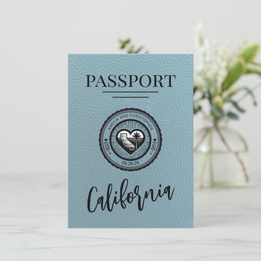 Slate Blue California Passport Bewaar de datum Save The Date (Staand voorkant)