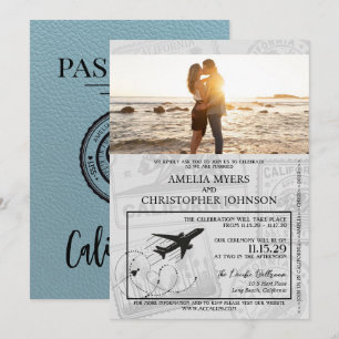 Slate Blue California Passport Wedding Kaart