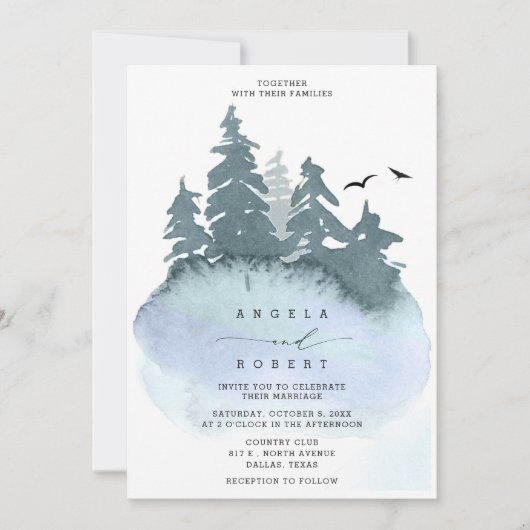 Slate Blue Coniferous Forest Natuur Wedding Kaart (Voorkant)