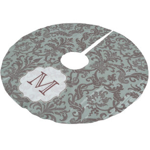Slate Blue Damask Lace Monogram Initialen boomrok Kerstboom Rok