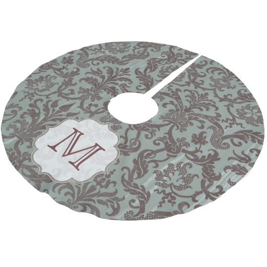 Slate Blue Damask Lace Monogram Initialen boomrok Kerstboom Rok (Gekanteld)